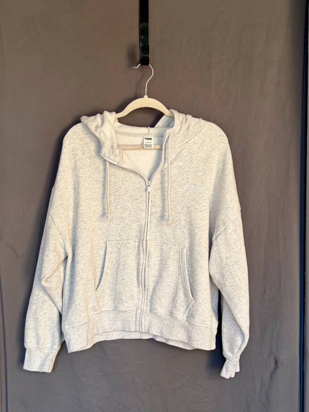 Victoria’s Secret PINK Campus Fleece Full-Zip Hoodie Heather Grey Sz L